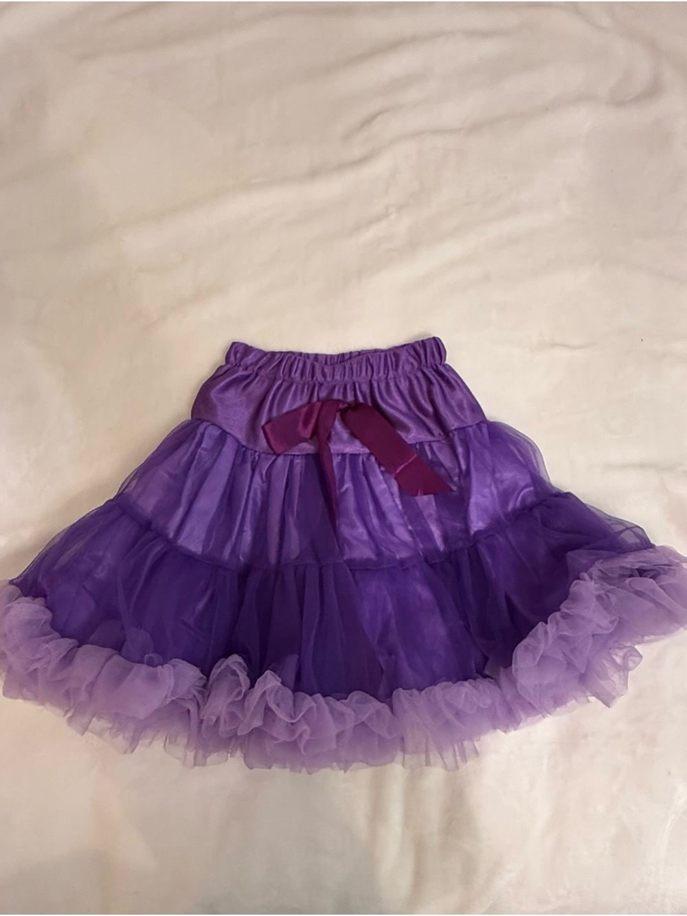 Girls' Purple Layered Tulle Dance Skirt with Satin Ribbon